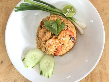 High angle view of food in plate on table