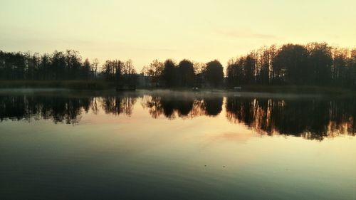 Scenic view of lake at sunset