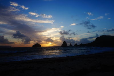 Scenic view of sea against cloudy sky