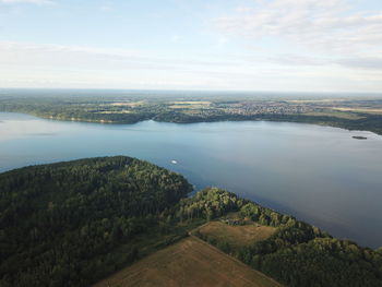 High angle view of river amidst landscape against sky