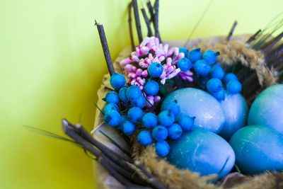 Close-up of blue flowers in basket