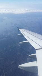 Cropped image of airplane wing over landscape