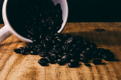 High angle view of coffee beans on table