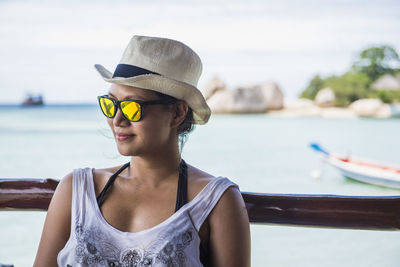 Woman relaxing on the tropical island of koh tao in thailand