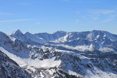 Scenic view of snowcapped mountains against sky