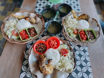 High angle view of food on table