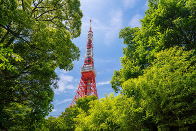 Low angle view of tower against cloudy sky