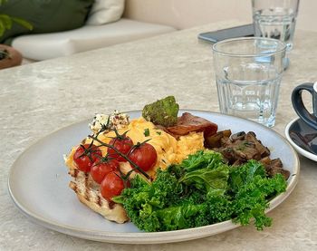 Close-up of food in plate on table