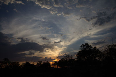 Silhouette of trees against cloudy sky