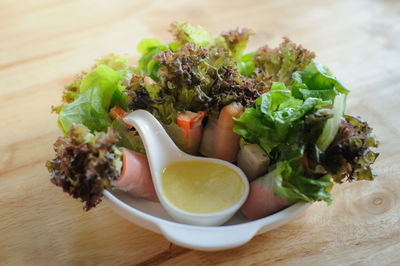 High angle view of meal served on table