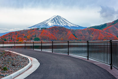 Road by mountain against sky