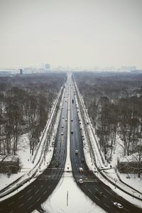 Aerial view of snow covered landscape