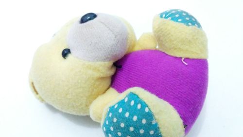 Close-up of stuffed toy against white background