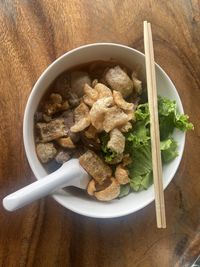 High angle view of food in bowl on table