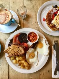 High angle view of breakfast on table