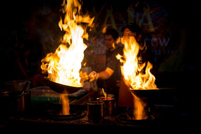 Close-up of bonfire at night