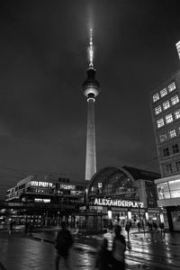 Alexanderplatz at night in black and white