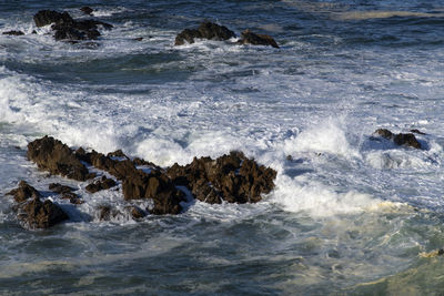 Waves splashing on rocks at shore