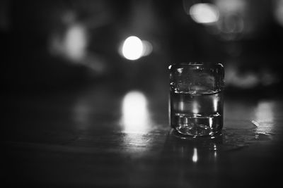 Close-up of beer glass on table