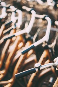 Close-up of parked bicycles 