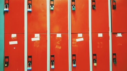 Red lockers in room