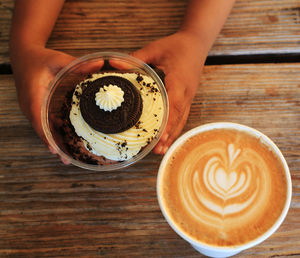 Close-up of cappuccino on table