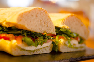 Close-up of sandwich served in plate