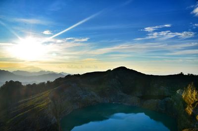 Scenic view of mountains against sky during sunset