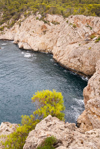 Scenic view of river by rock formation