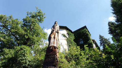 Low angle view of statue against trees