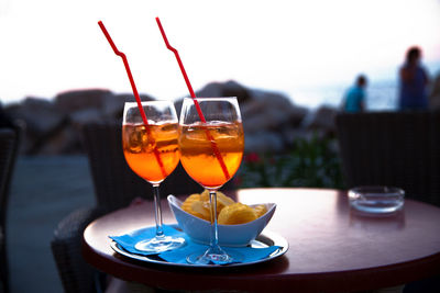 Close-up of wineglass on table in restaurant