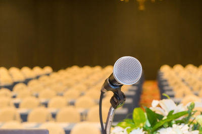 Close-up of microphone at auditorium