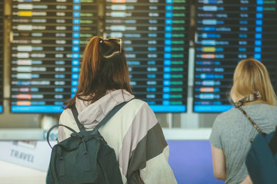 Rear view of woman standing at home