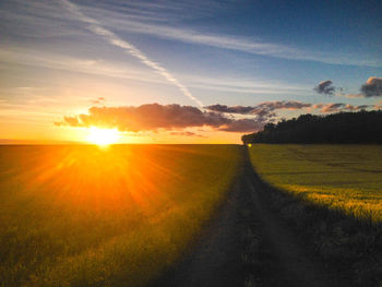 Scenic view of field against sky during sunset