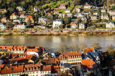 High angle view of townscape and buildings in town