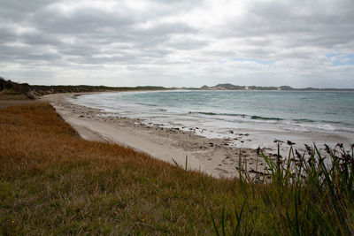 Scenic view of beach against sky