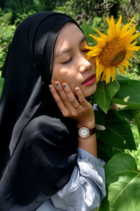 Close-up portrait of a beautiful young woman