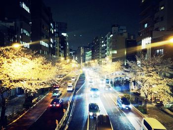 Traffic on road at night