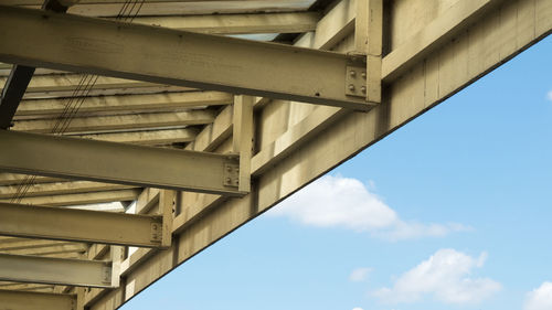 Low angle view of station platform roof against sky