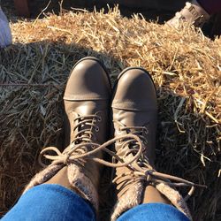 Low section of person on hay