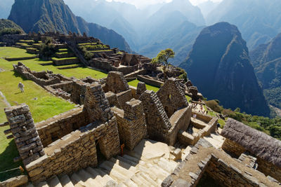 High angle view of steps at huayna picchu