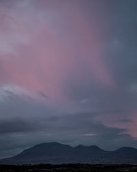 Scenic view of mountains against sky at sunset