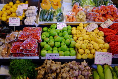 Various fruits for sale at market stall