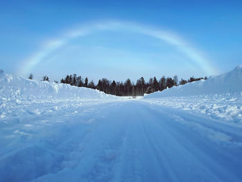 Snow covered landscape against sky
