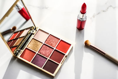 Close-up of beauty products on table