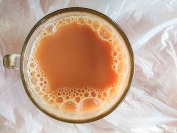 High angle view of drink on table