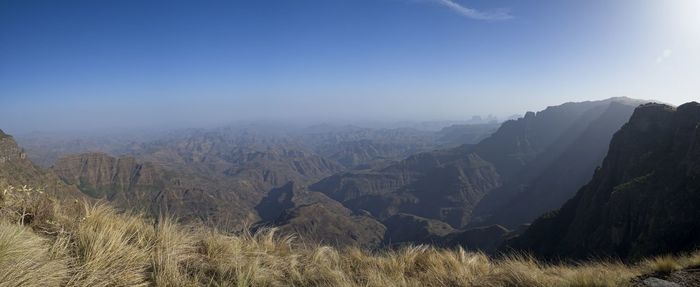 Landscape panorama view of the simien mountains national park in the highlands of northern ethiopia.