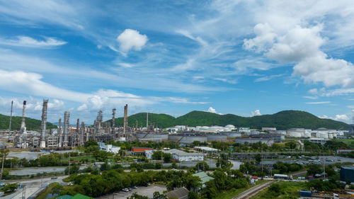 High angle view of townscape against sky