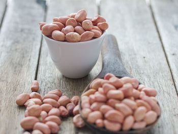 High angle view of eggs in bowl on table