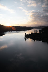 Scenic view of lake against sky during sunset